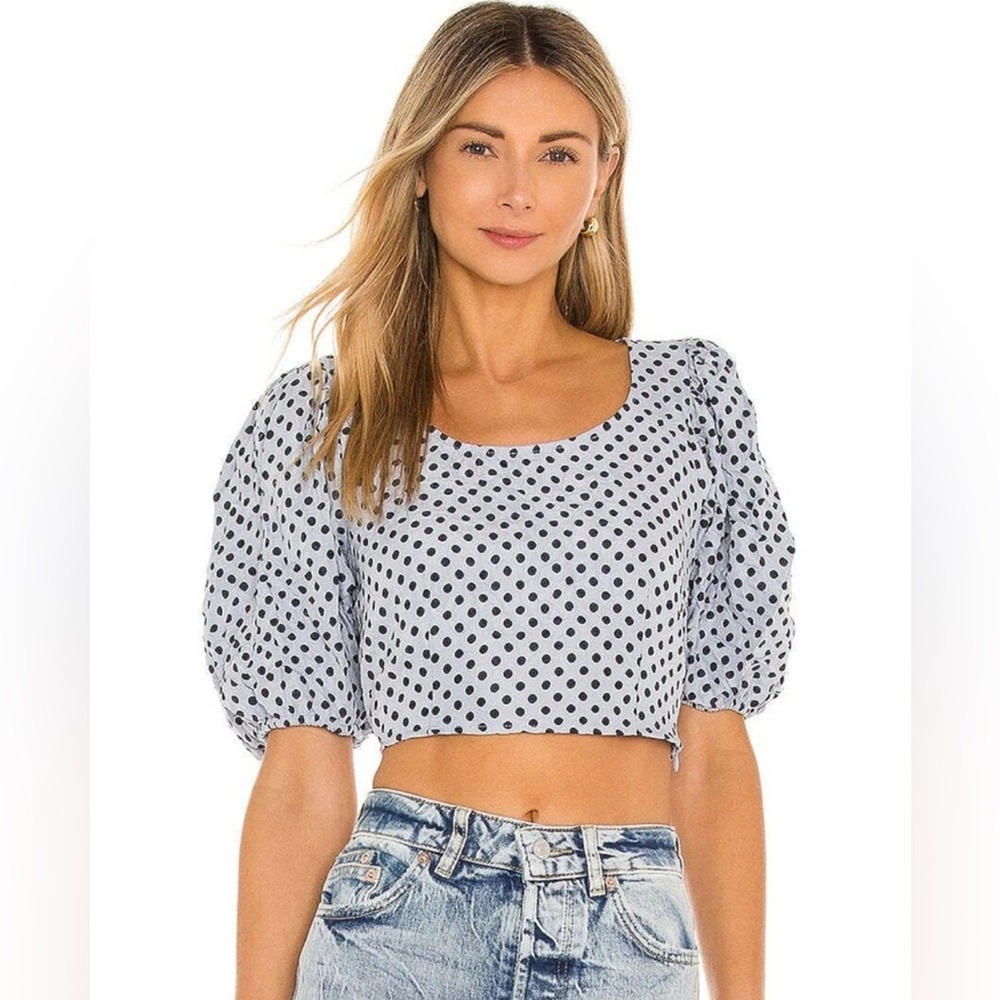 Free People Polka Dot Crop Top Puff Sleeve Size 6‎